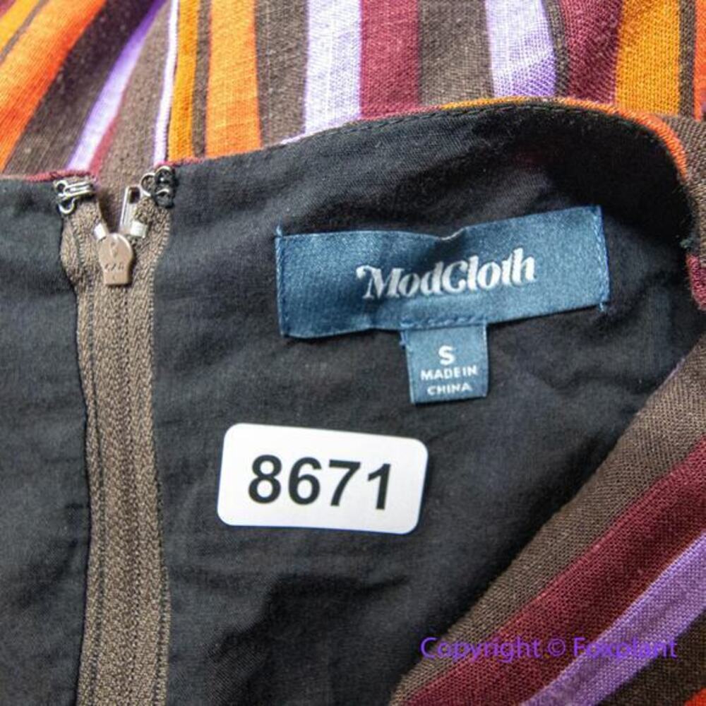 Modcloth Linen Blend Retro Striped Midi Dress Sleeveless Purple Orang, size S - Picture 12 of 15